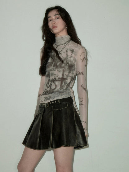 Letter Printed Skin Clothing High Collar Bottoming Top