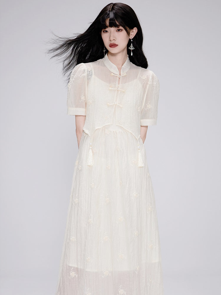 Embroidery Chinese Style Short-sleeved Top &amp; Sling Dress