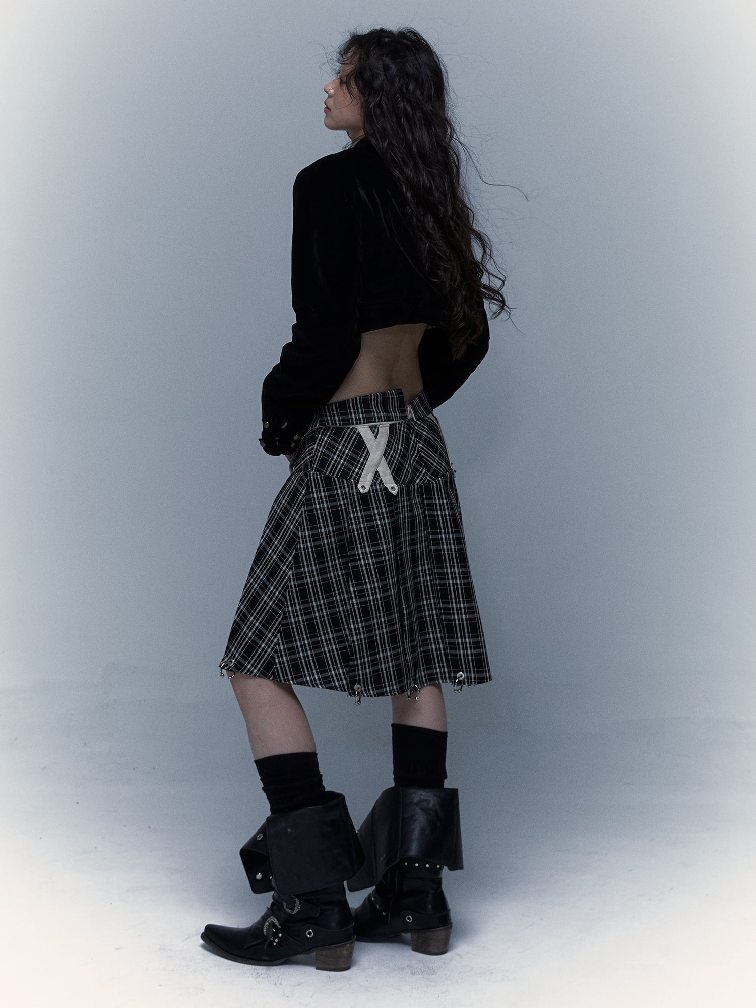 Plaid Irregular Pleated Skirt