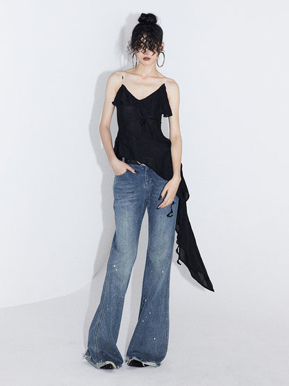 Micro-flared High-waist Denim Pants