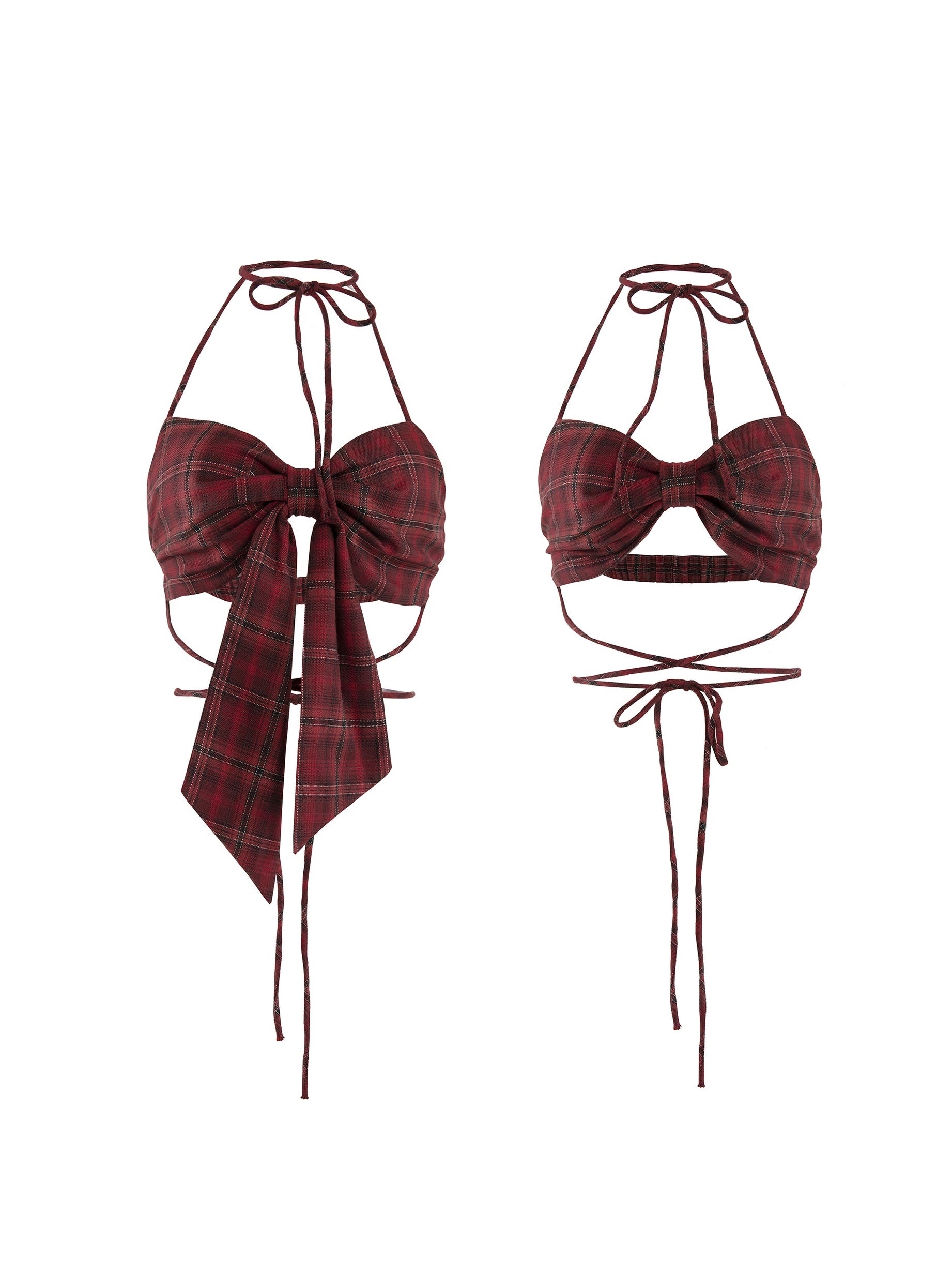 Plaid Bow Strap Bra Top