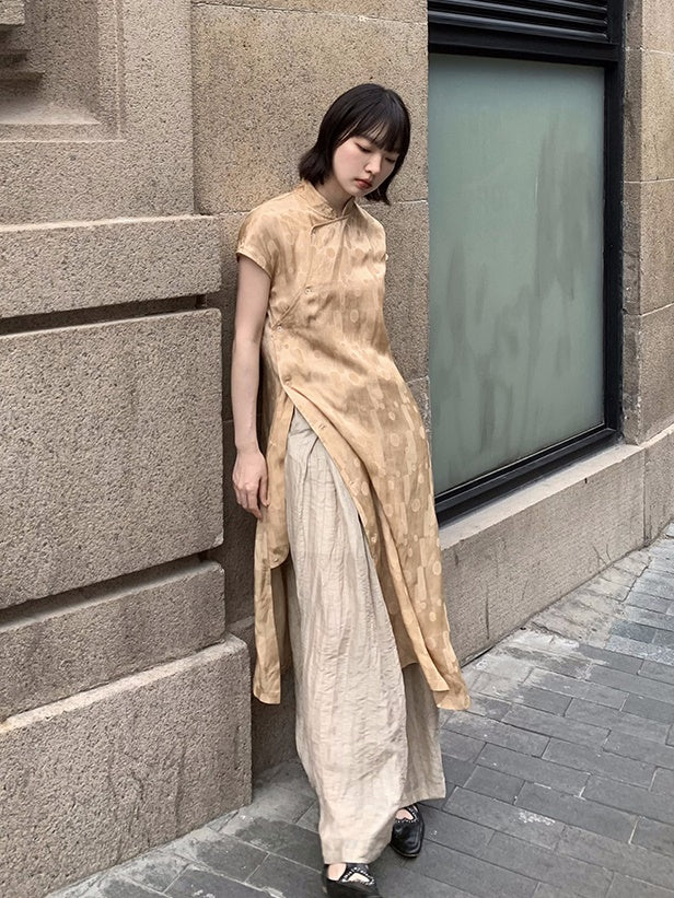 Robe lâche à pois de style chinois