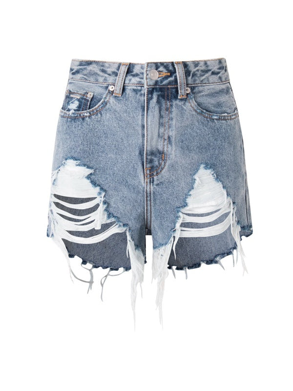 A-line Raw-edged Denim Short Pants