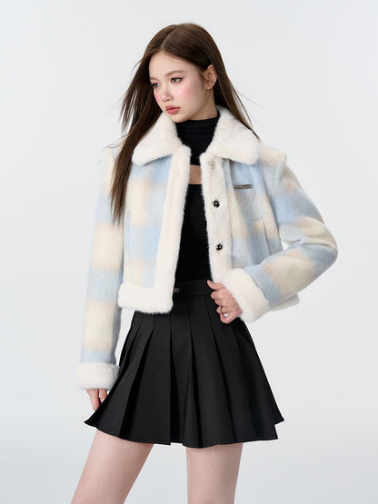 Plush Stitched Plaid College Style Jacket