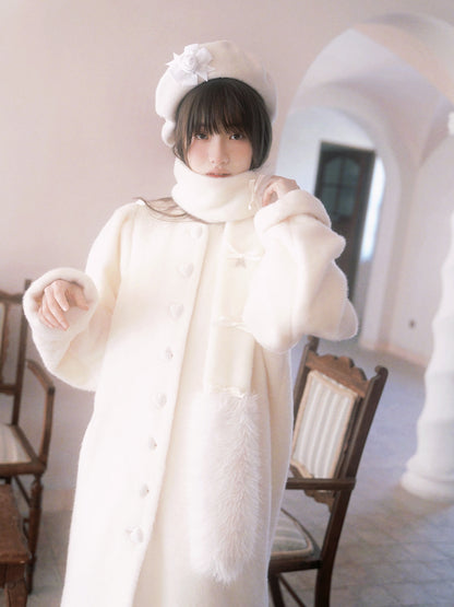 Round Neck Puff Sleeve Warm Padded Long Coat