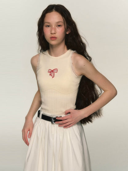 Hollow Bowknot Embroidery Tank Top