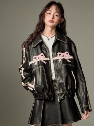 Bowknot Retro Color-Painted Leather Jacket – ARCANA ARCHIVE