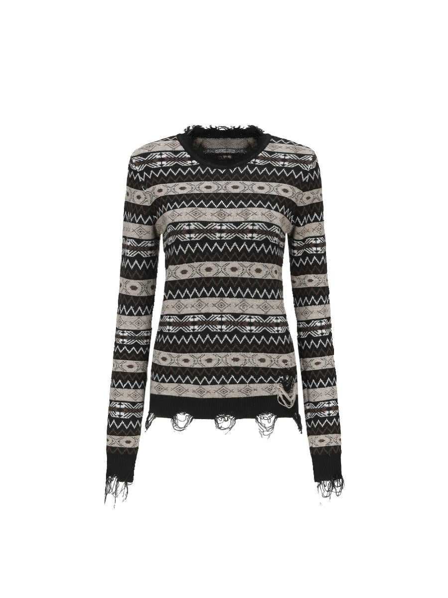 Retro Border Crew-Neck Ethnic Knit