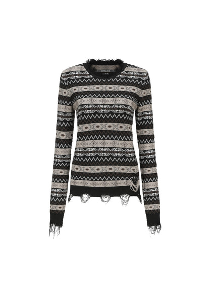 Retro Border Crew-Neck Ethnic Knit