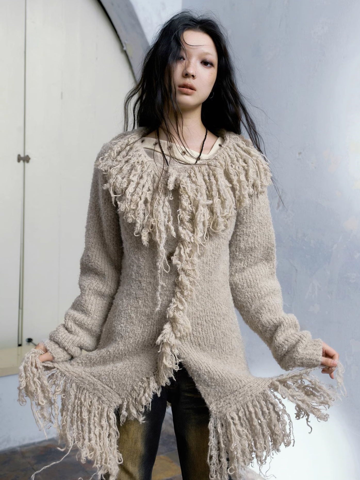 Cardigan en tricot à franges lâches