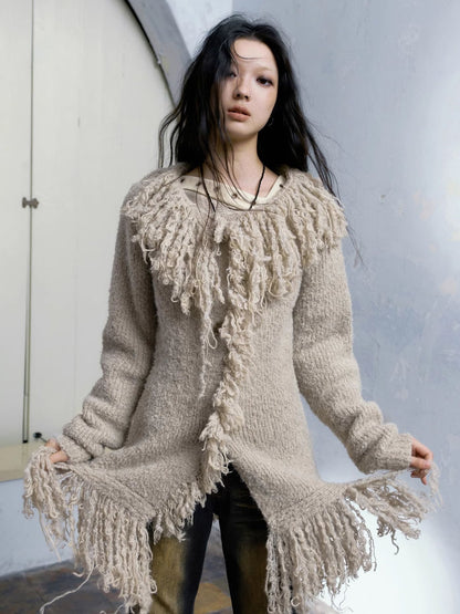 Loose Fringe Knitted Cardigan