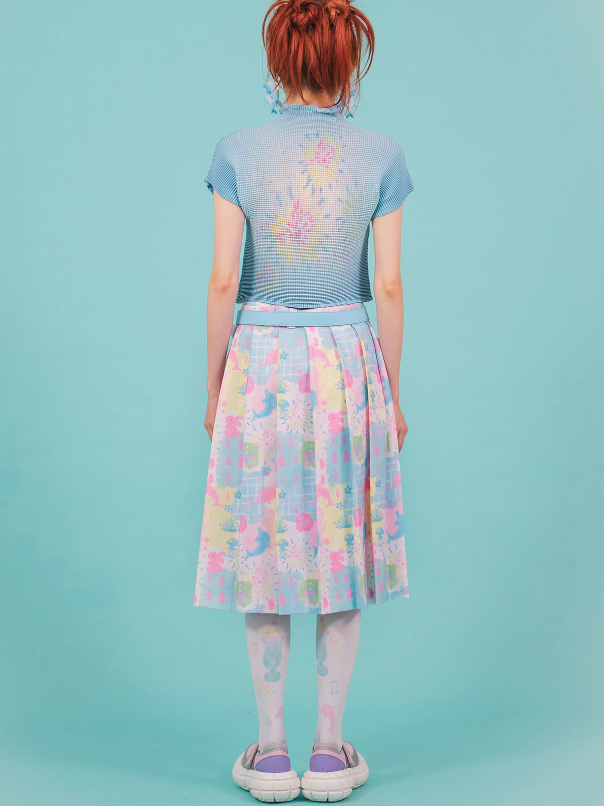 Cartoon Dolphin Printed Pleated Skirt