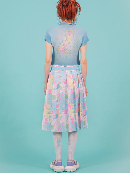 Cartoon Dolphin Printed Pleated Skirt