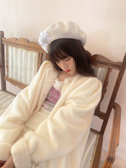 Round Neck Puff Sleeve Warm Padded Long Coat