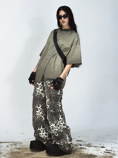 Leopard Print Multi-pocket Straight Cargo Pants