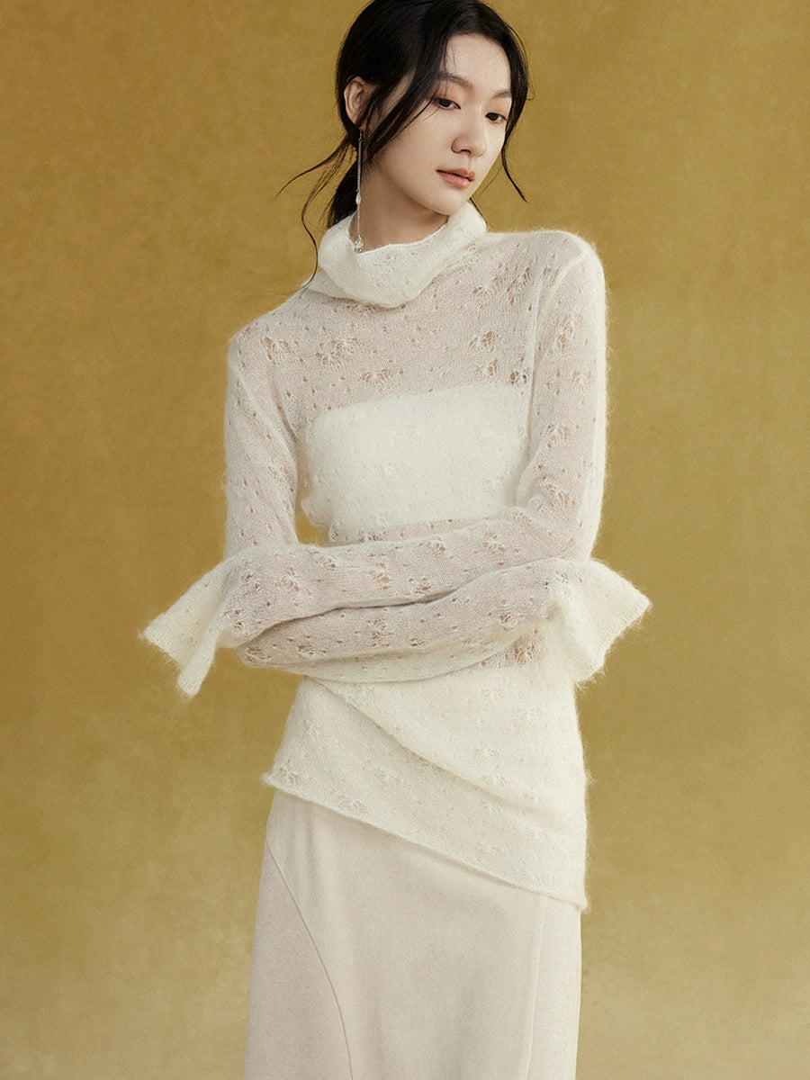 High Collar Lace Jacquard Stitch Sweater