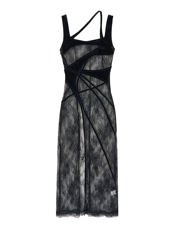 See-through Lace Top ＆Lace Layered Slip Dress