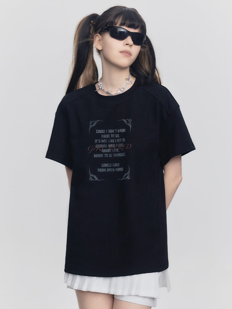 Retro Letter Patchwork Short-Sleeed T-Shirt