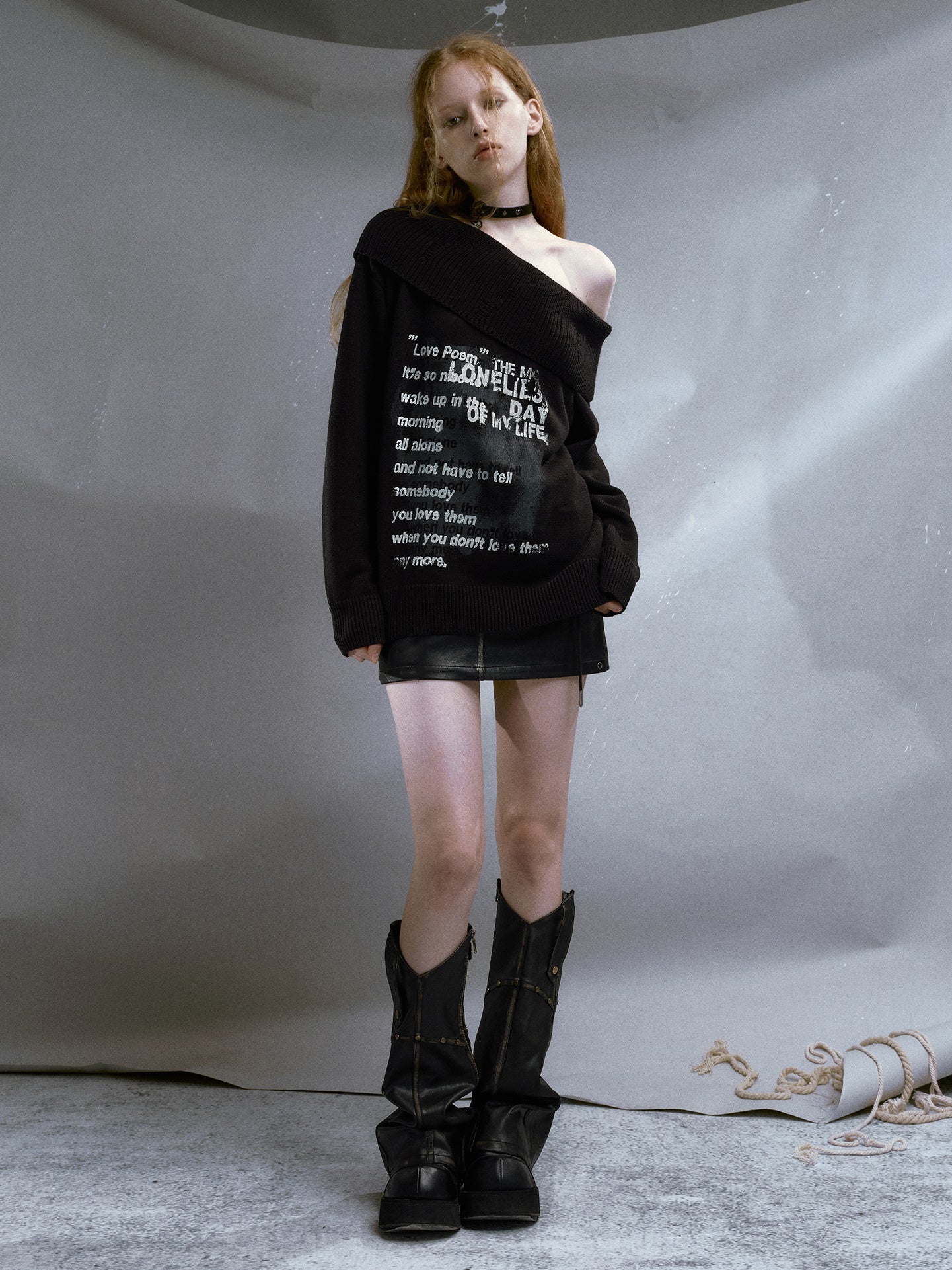 Punk-Druck One-Shoulder Lose Pullover