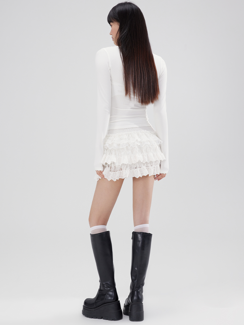 Lace Puffy Short Cake Skirt