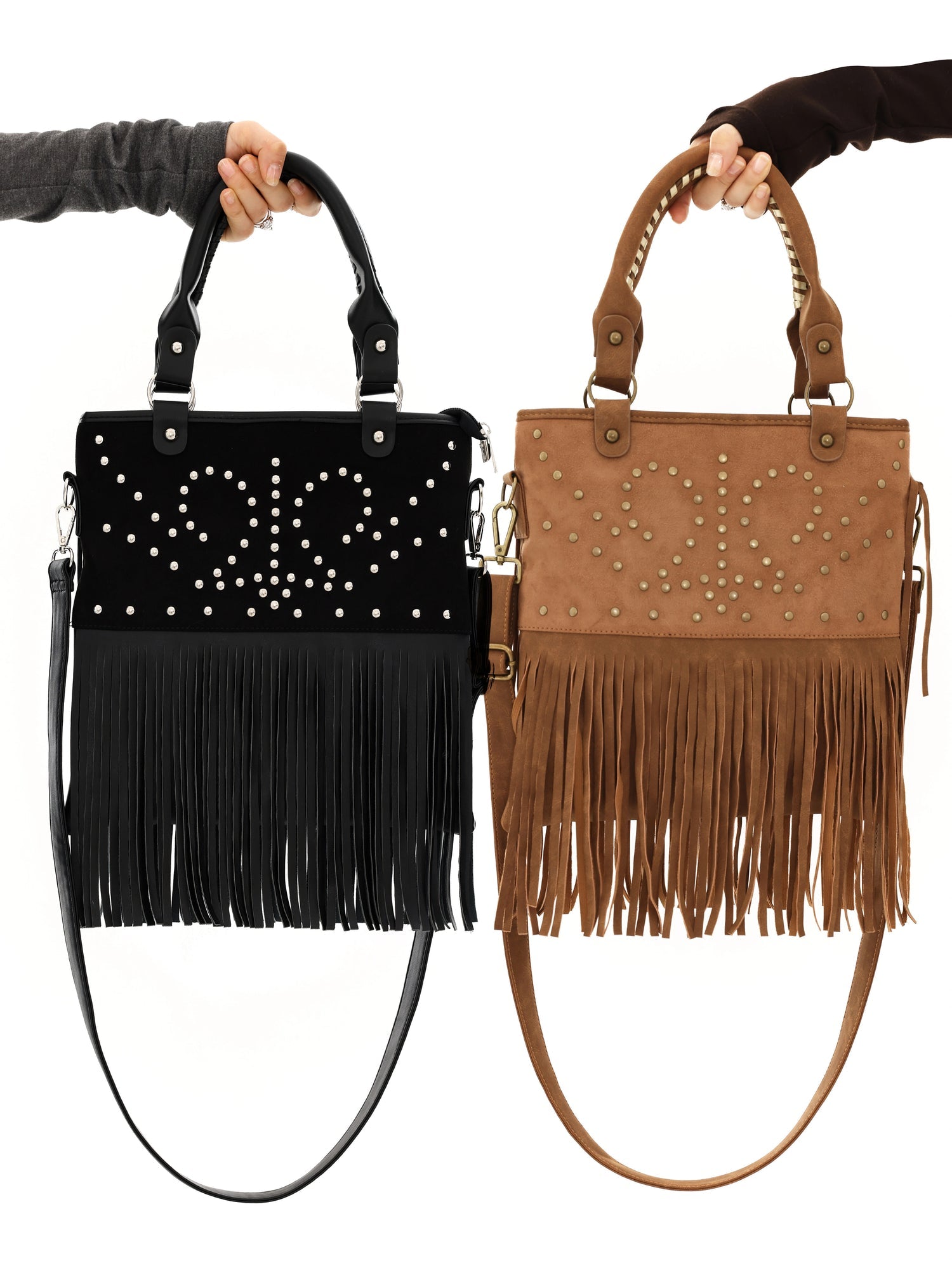 Retro Rivet Pattern Portable Crossbody Tassel Bag