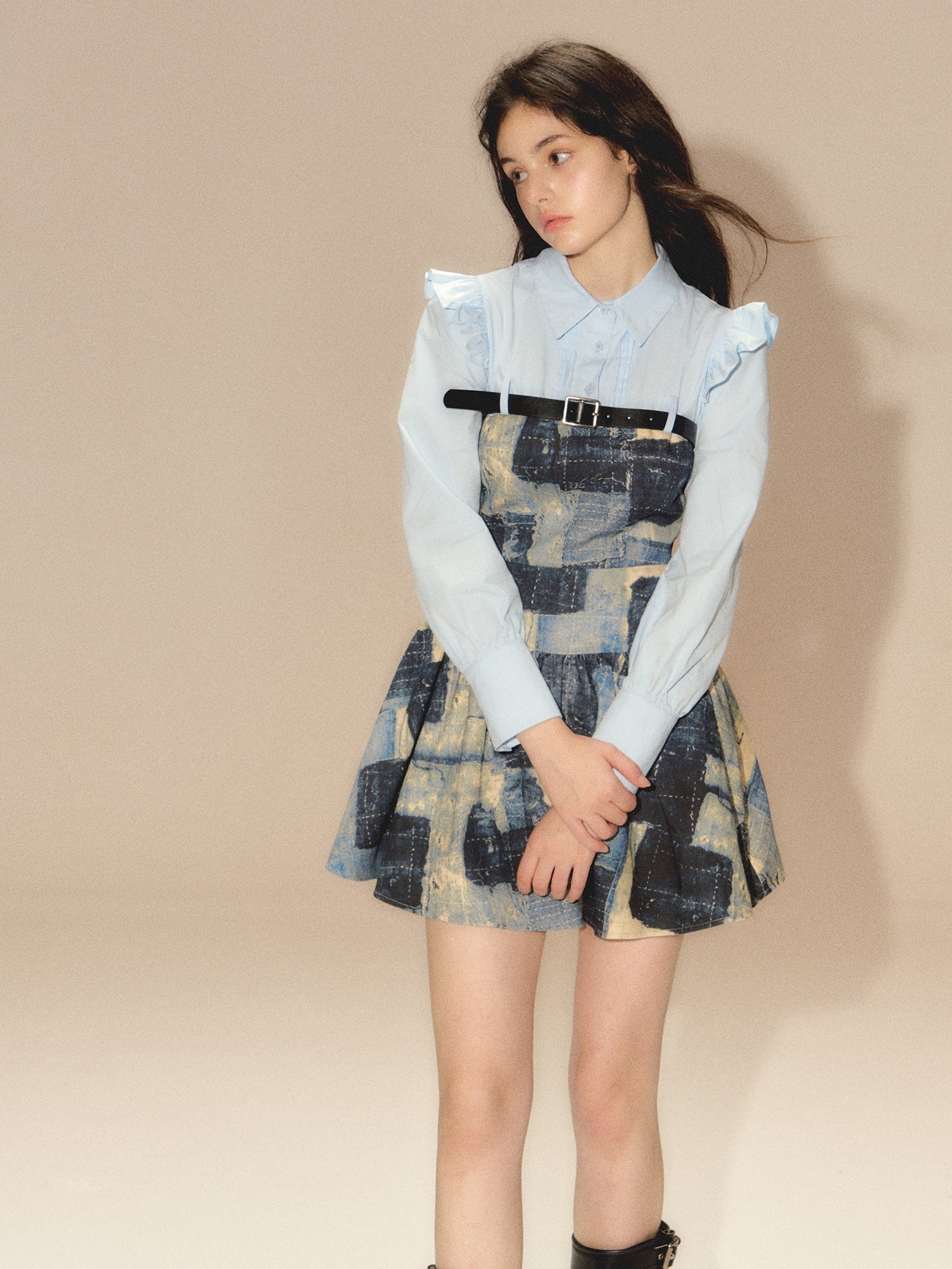 Denim Splicing Belt Design Shirt Dress