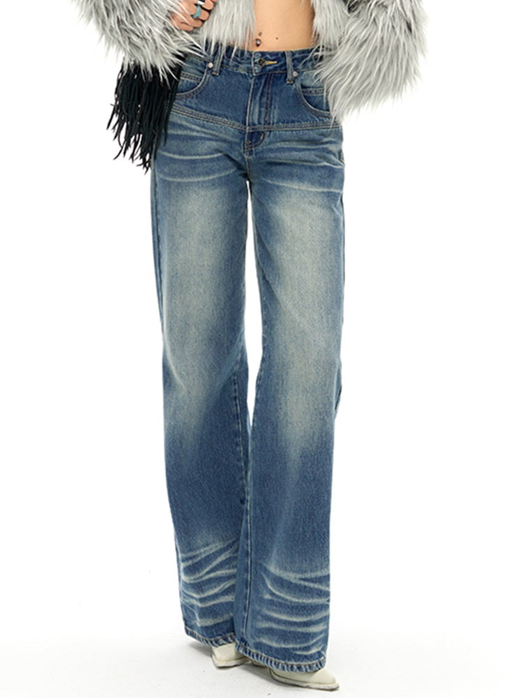 Klassische Fit Straight Whisker Jeans