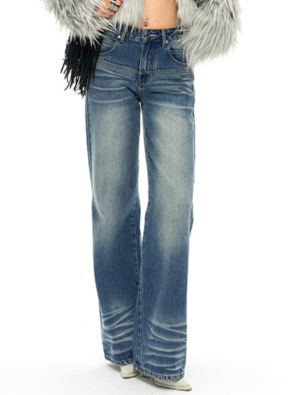 Classic Fit Straight Whiskers Jeans