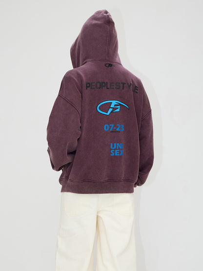 Embroidery Heavy Washed ZIP-Up Hoodie