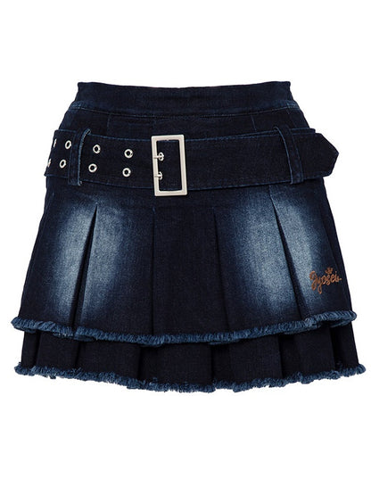 Denim Puff Sleeve Top &amp; Pleated Skirt