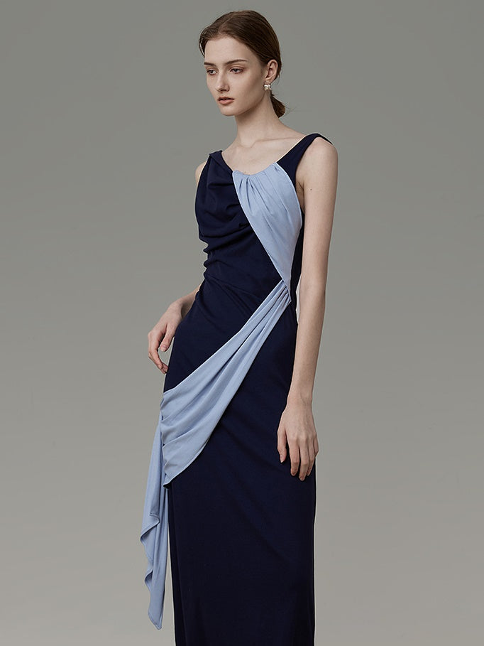 Contrast Color Stitching Sling Dress