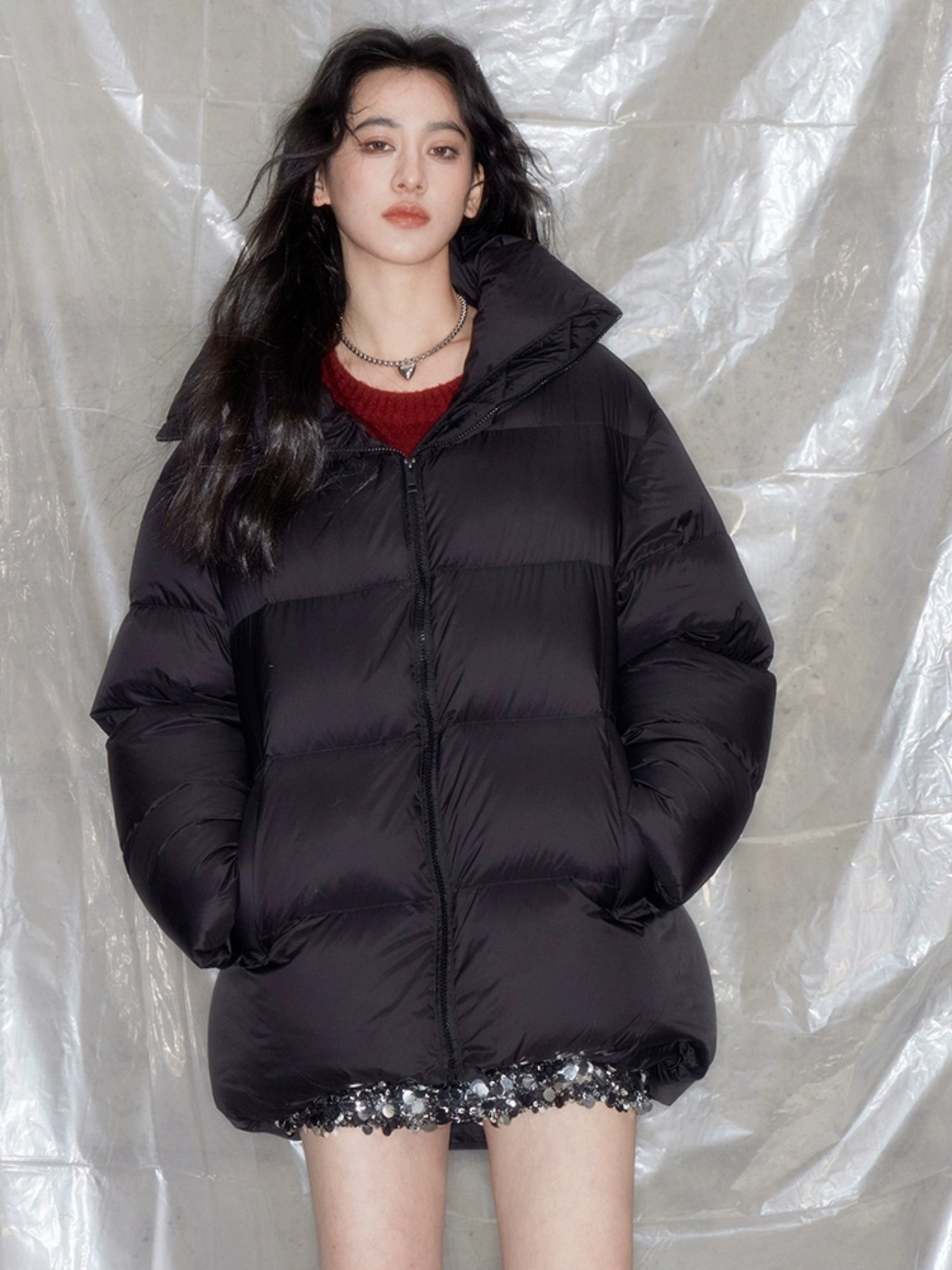 Quilted Stand Collar Lightweight Mid-Length Down Jacket