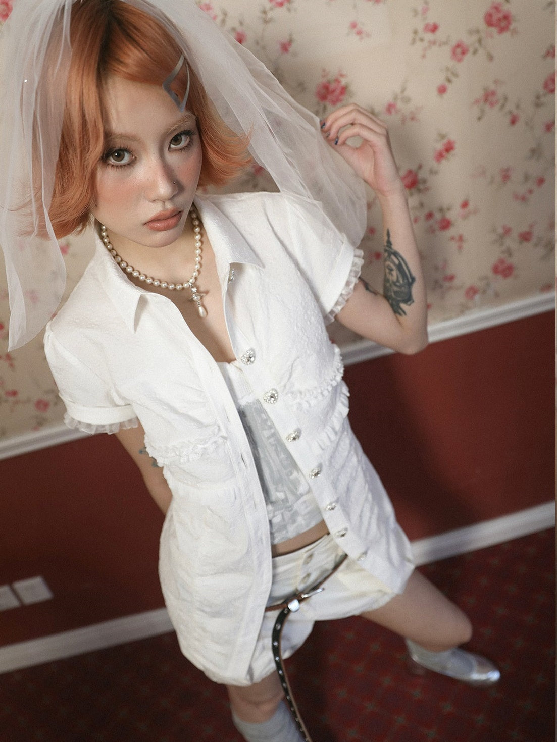 Slim Fit Waist Love Rhinestone Button Shirt