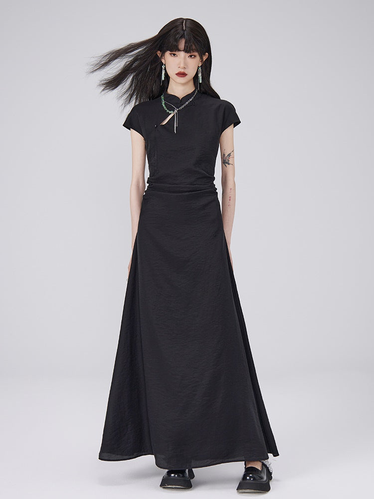 Chinese-style Shirred Long Dress