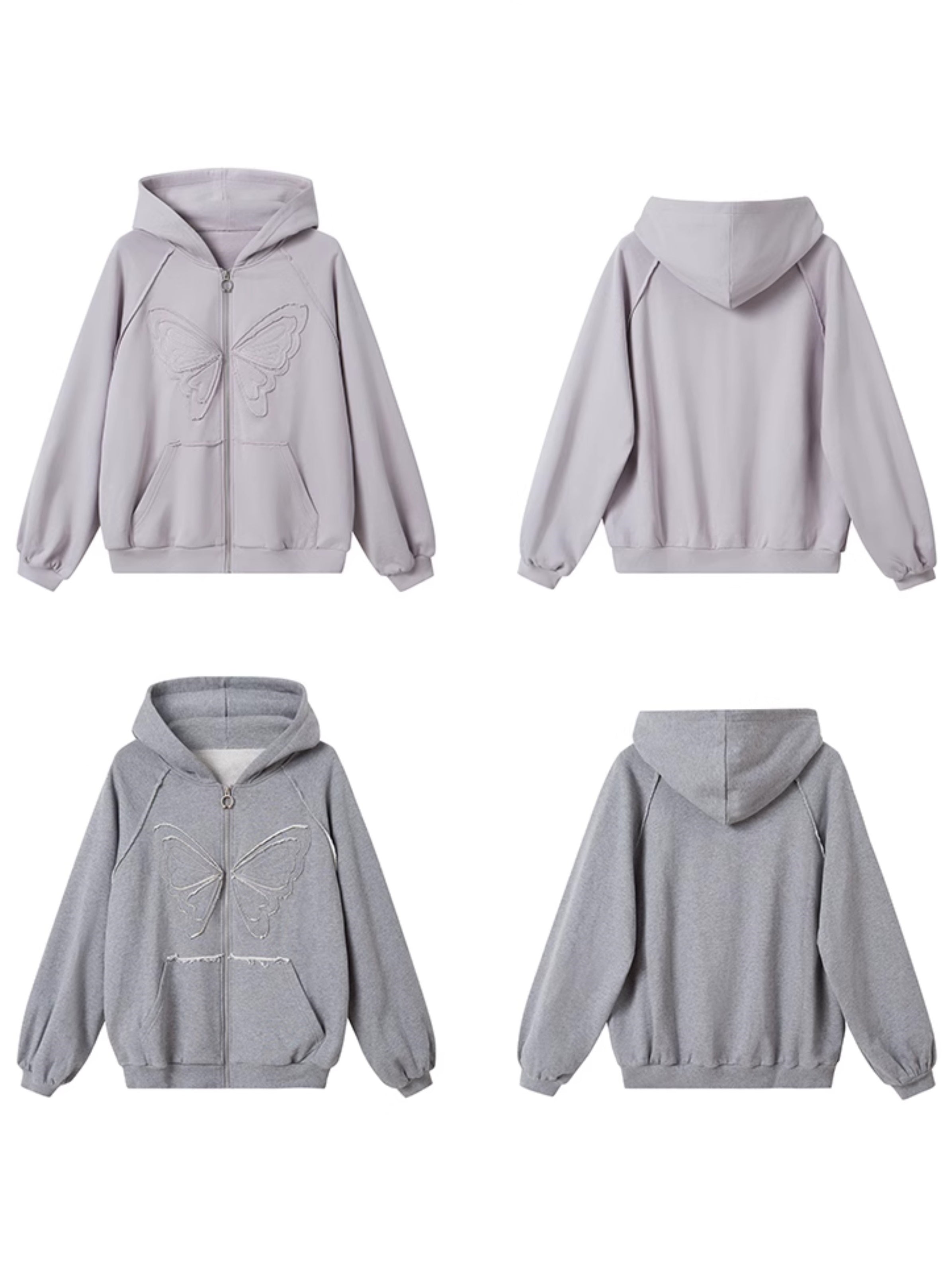 Butterfly Embroidery Loose ZIP-Up Hooded Sweat