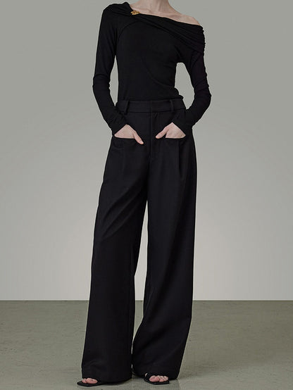 High Waist Front Pocket Drape Pants