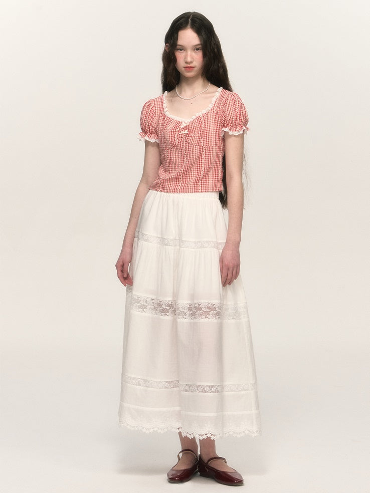 Retro Patchwork Lace A-line Skirt