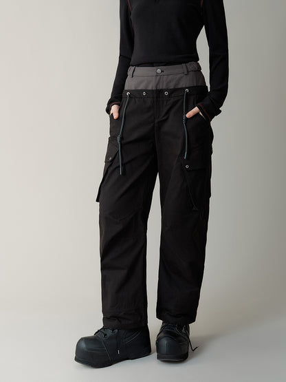 Double Waist Splicing Drawstring Wide Leg Pants