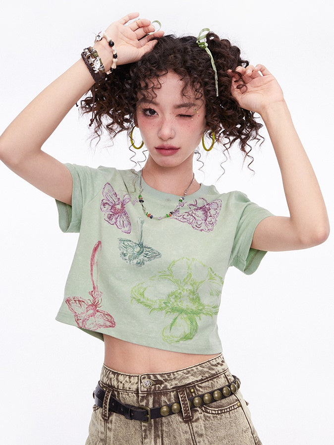 Retro Print Short-Sleeed T-Shirt