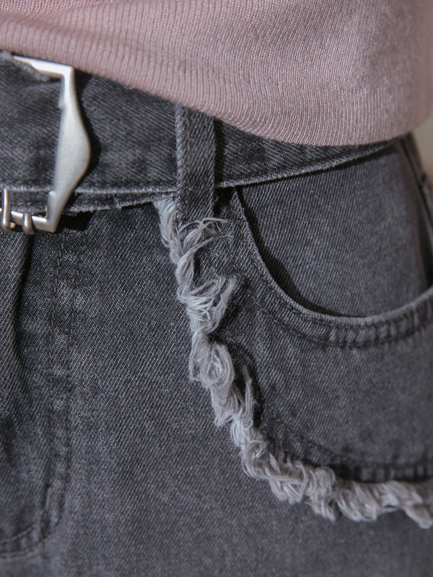 Distressed Frayed Wide-Leg Jeans