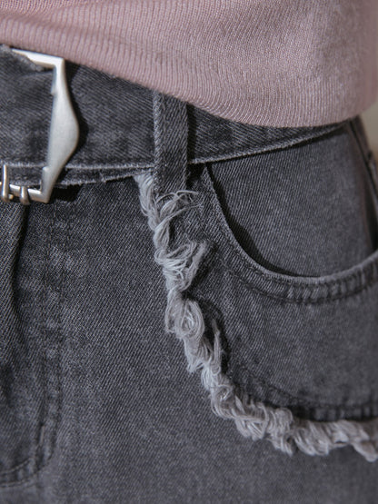 Distressed Frayed Wide-Leg Jeans