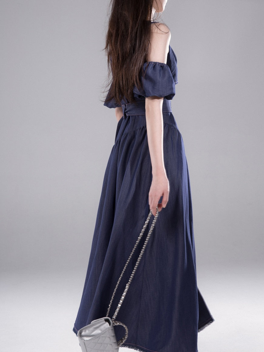 Long Slip Line Dress With Removable Short Sleeve