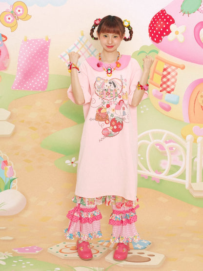 Doll Collar Printed Short-sleeved T-shirt One-piece