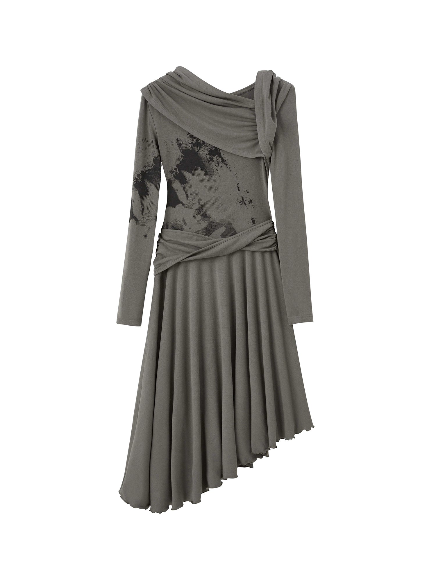 Wandering Style Pleated Slant Cut Hooded Dress