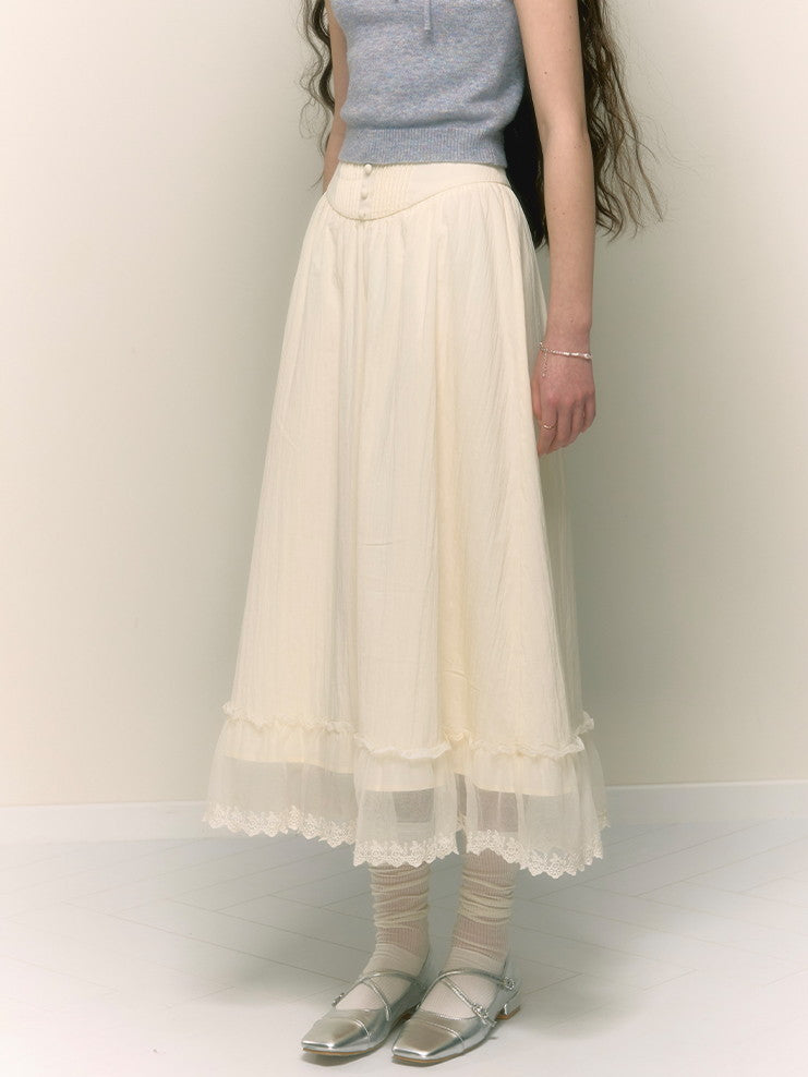 Lace Sheer Layered Feminine Cute Long-Skirt