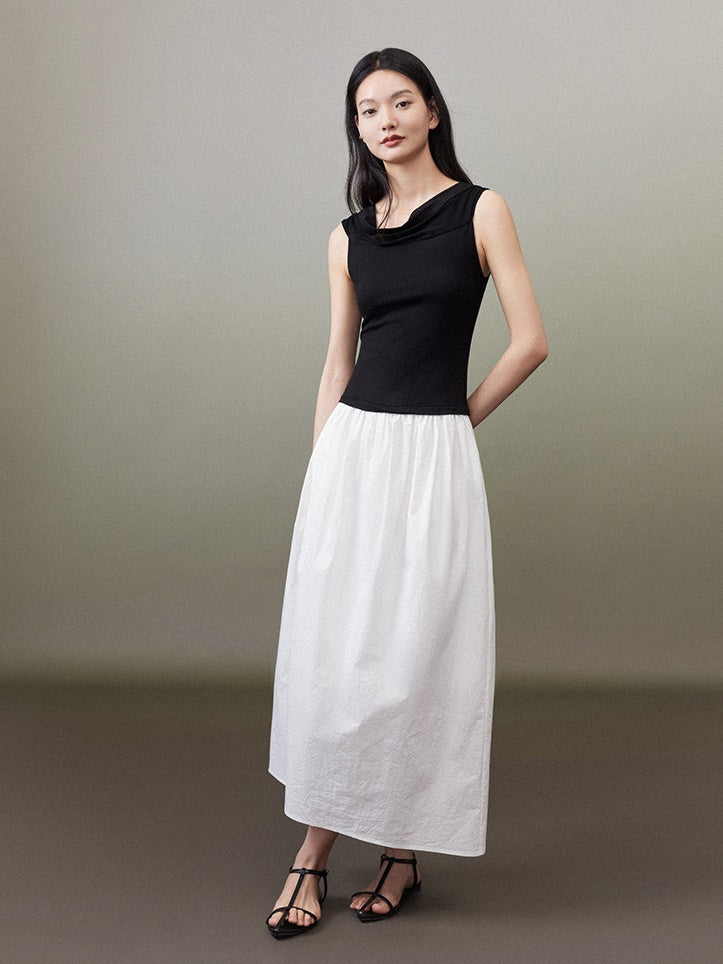 Monotone Stitching One-shoulder One-piece