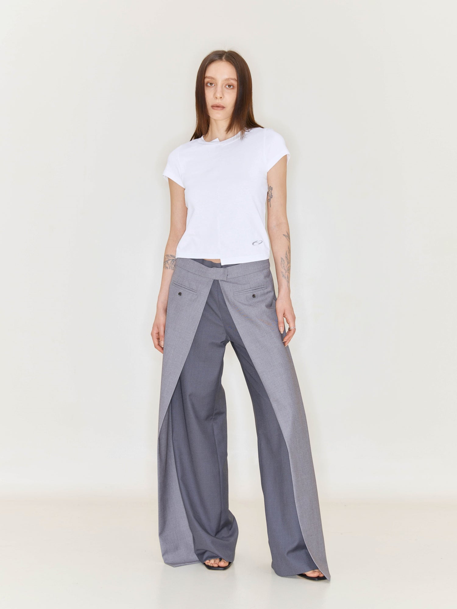 Folding Waist Pleated Wide-Leg Pants