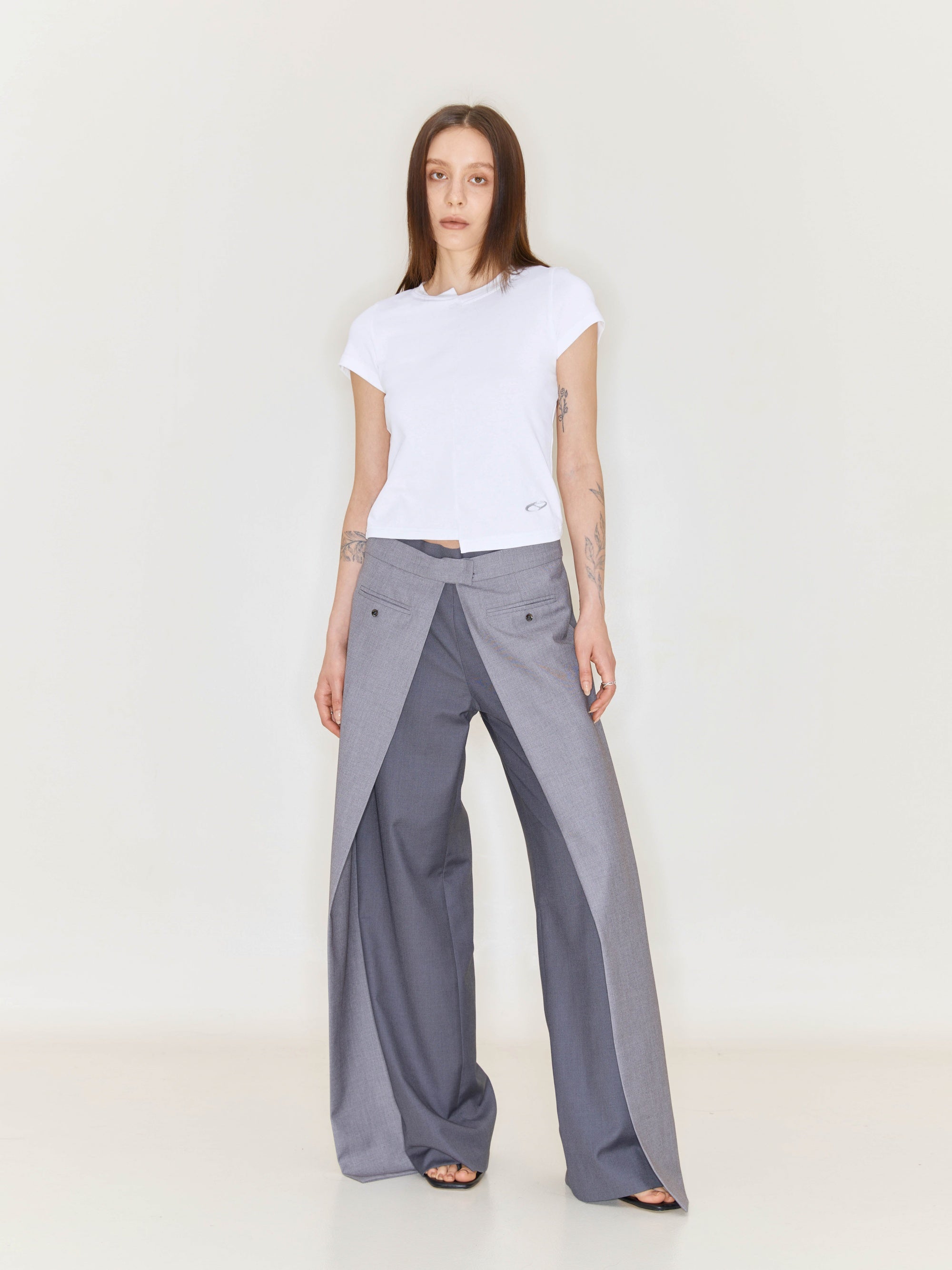 Folding Waist Pleated Wide-leg Pants