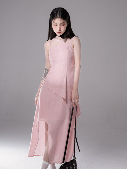 Irregular Slanted Shoulder Suspender Dress