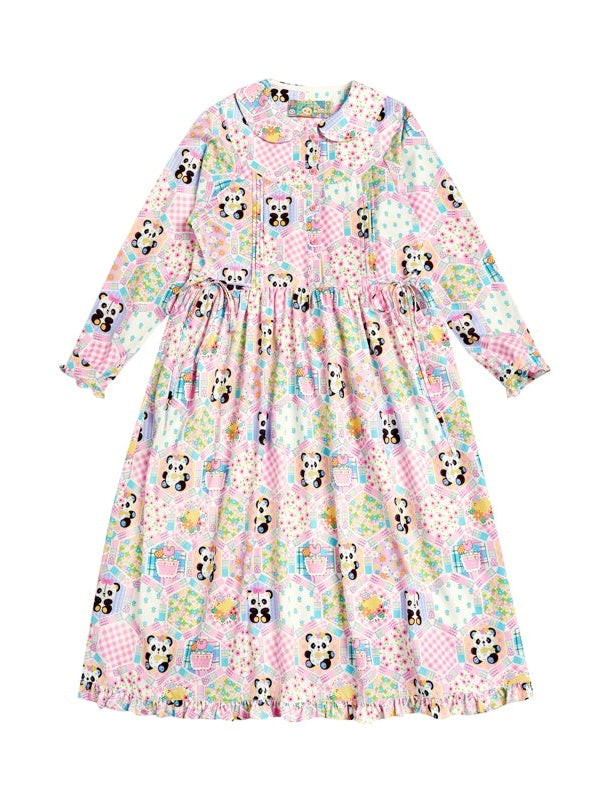 Doll Collar Patchwork Style Printed Loose Dress